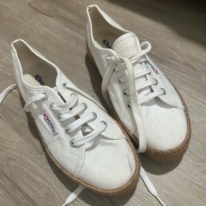Superga Off-White Canvas Espadrille Platform Summer Spring Tennis Sneakers